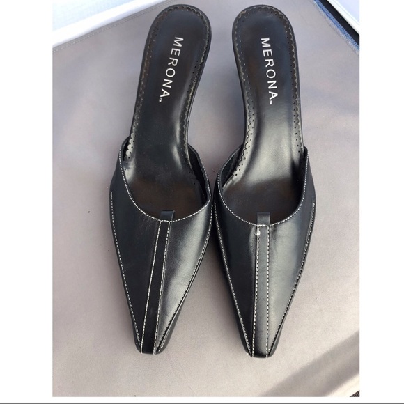 MERINA BLACK LEATHER SLIDES - Picture 2 of 3